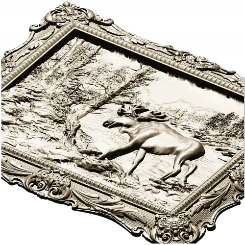 Framed Moose Relief - STL 3D Model for CNC Carving
