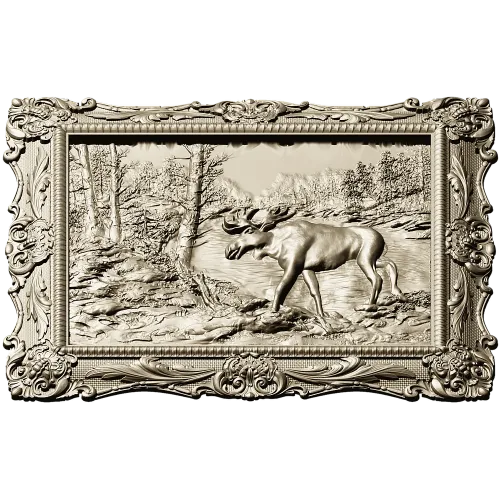 Framed Moose Relief - STL 3D Model for CNC Carving