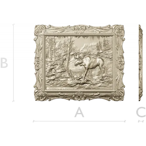 Framed Moose Relief - STL 3D Model for CNC Carving