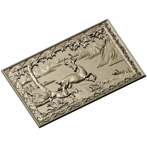 Stag and Fawn Relief Panel STL