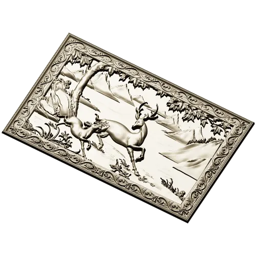 Stag and Fawn Relief Panel STL