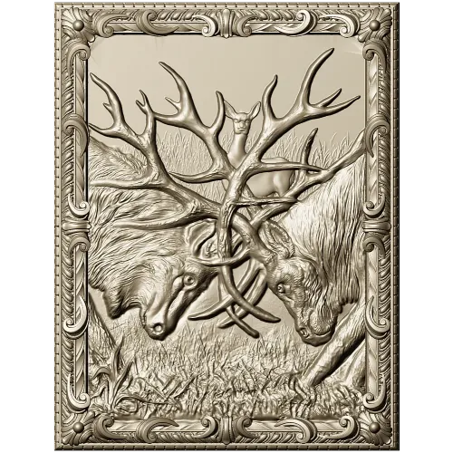 Stag Duel high-relief STL panel for CNC carving