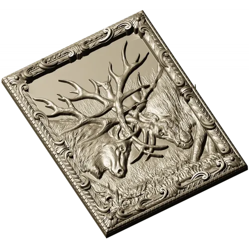 Stag Duel high-relief STL panel for CNC carving