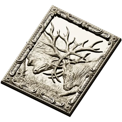 Stag Duel high-relief STL panel for CNC carving