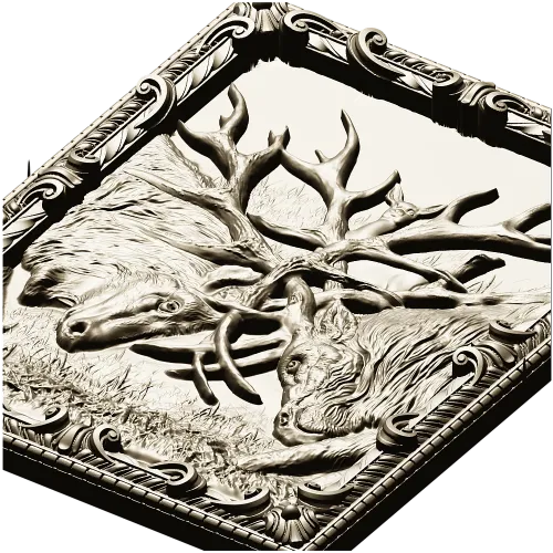 Stag Duel high-relief STL panel for CNC carving
