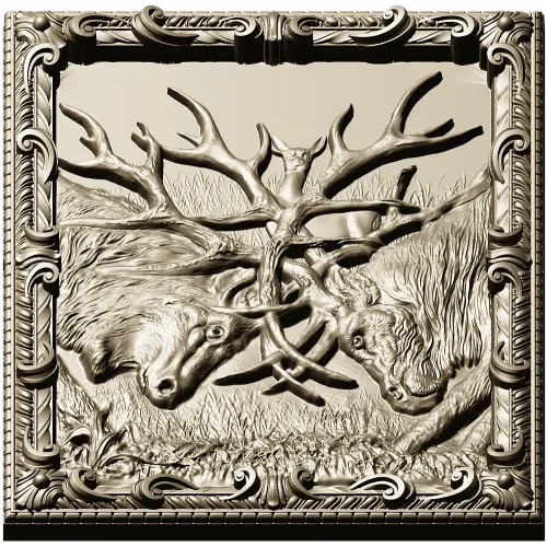 Stag Duel high-relief STL panel for CNC carving