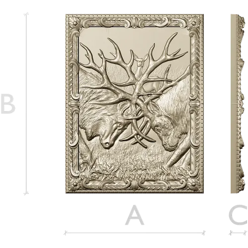 Stag Duel high-relief STL panel for CNC carving