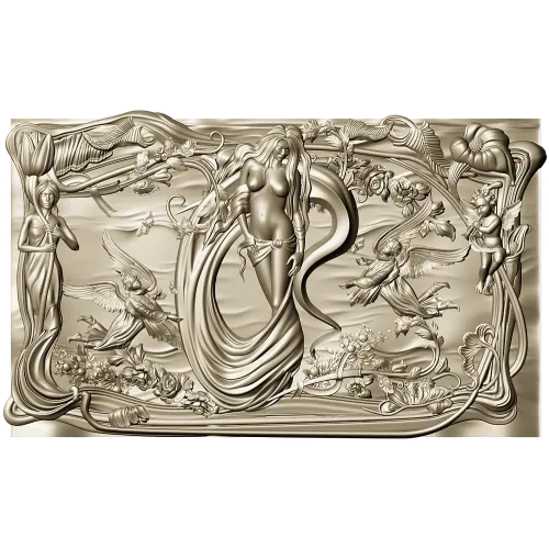 Art Nouveau Nymph Decorative Panel 3D STL for CNC
