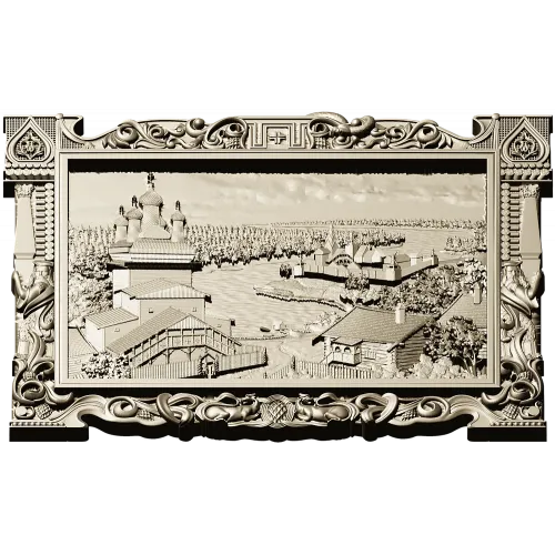 Рельефное панно "Речной пейзаж с церковью" - STL модель для ЧПУ