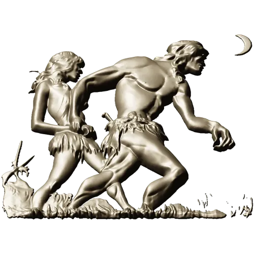 Primeval Walkers - high-relief STL model for CNC wood carving