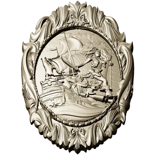 Овальный морской медальон - 3D модель STL для ЧПУ с пиратской сценой