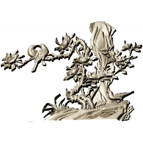 3D модель STL "Птички у старого ствола" - панно для ЧПУ
