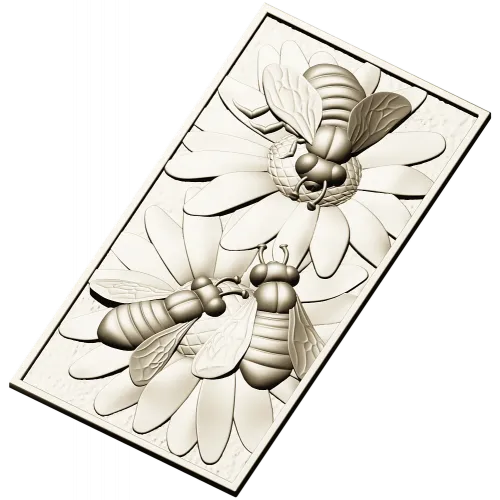 Bees on Daisies - High-Relief STL Panel for CNC