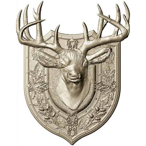 Stag Head Shield STL - High Relief CNC Model