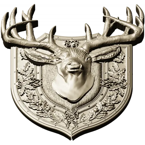 Stag Head Shield STL - High Relief CNC Model