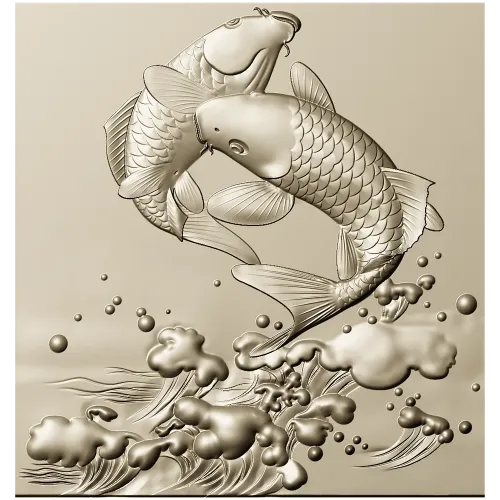 Koi Embrace - high-relief STL panel for CNC