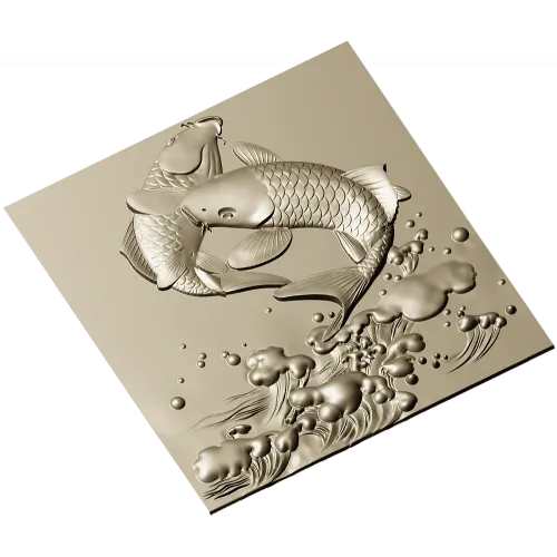 Koi Embrace - high-relief STL panel for CNC