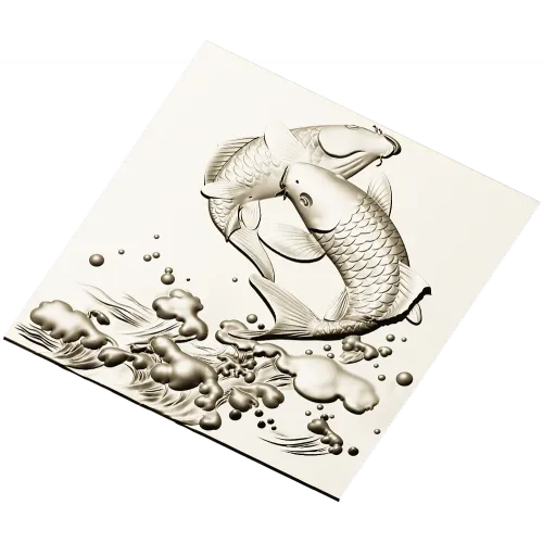 Koi Embrace - high-relief STL panel for CNC