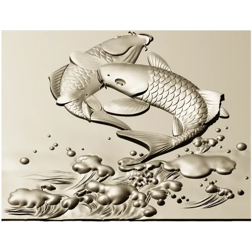 Koi Embrace - high-relief STL panel for CNC