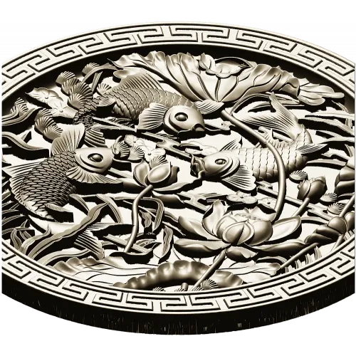 Koi & Lotus Round Relief - STL 3D Model for CNC