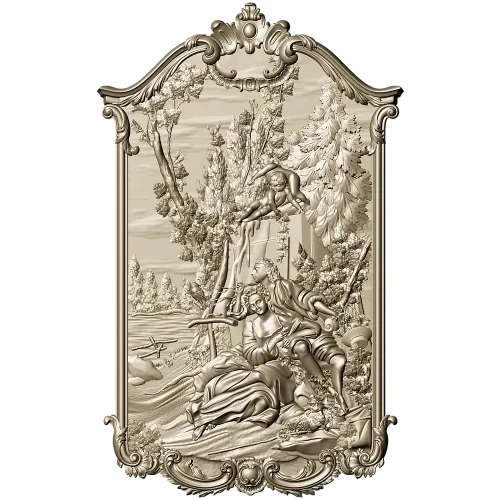 Rococo high-relief panel 3D model - Rendezvous in the Grove (STL for CNC)