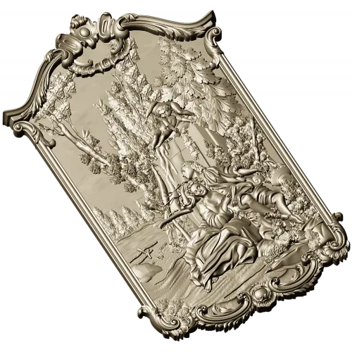 Rococo high-relief panel 3D model - Rendezvous in the Grove (STL for CNC)