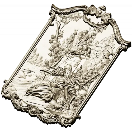 Rococo high-relief panel 3D model - Rendezvous in the Grove (STL for CNC)