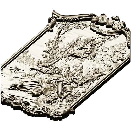 Rococo high-relief panel 3D model - Rendezvous in the Grove (STL for CNC)