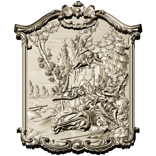 Rococo high-relief panel 3D model - Rendezvous in the Grove (STL for CNC)