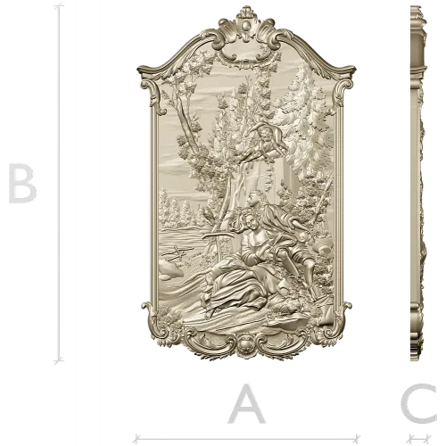 Rococo high-relief panel 3D model - Rendezvous in the Grove (STL for CNC)