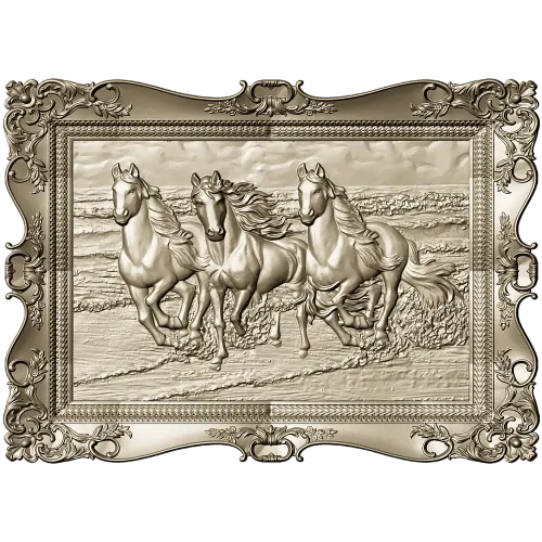 Three Horses on the Shore - high-relief STL 3D model for CNC