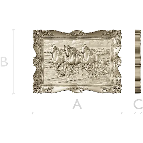 Three Horses on the Shore - high-relief STL 3D model for CNC