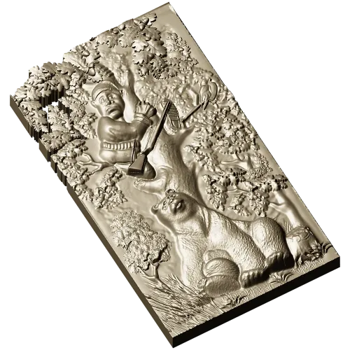Timid Hunter - high-relief STL panel for CNC milling