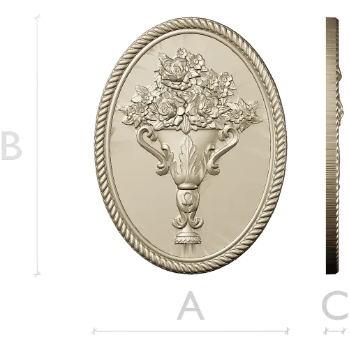 Винтажный овальный медальон "Ваза с розами" - STL модель для ЧПУ