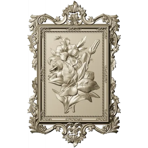 Baroque Floral Relief Panel STL for CNC Milling