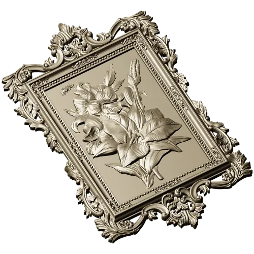 Baroque Floral Relief Panel STL for CNC Milling
