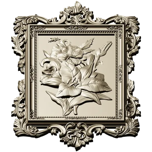 Baroque Floral Relief Panel STL for CNC Milling