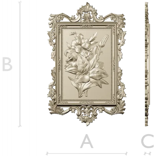 Baroque Floral Relief Panel STL for CNC Milling