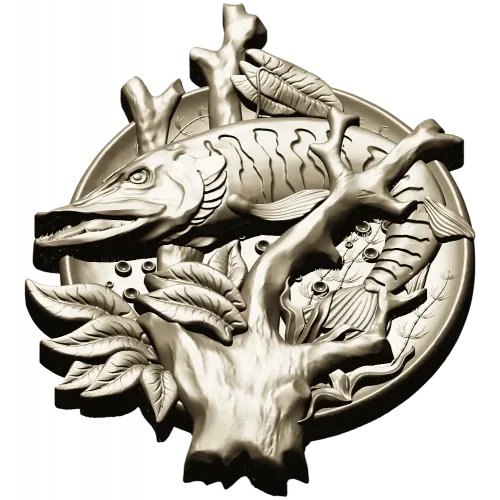 Pike Medallion STL for CNC - High-Relief Fish Plaque