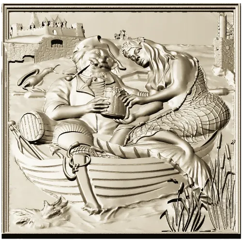 Fisherman and Mermaid relief panel - STL 3D model for CNC