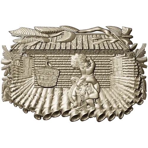 Панно "Парная у избы" - 3D модель STL для ЧПУ