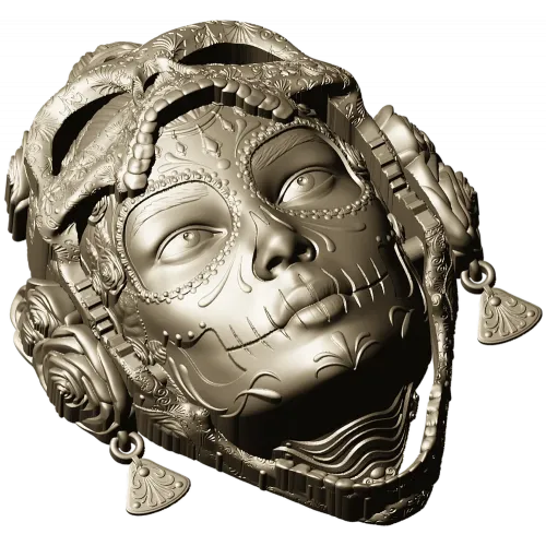 La Dama de Calavera - detailed 3D STL mask for CNC routing