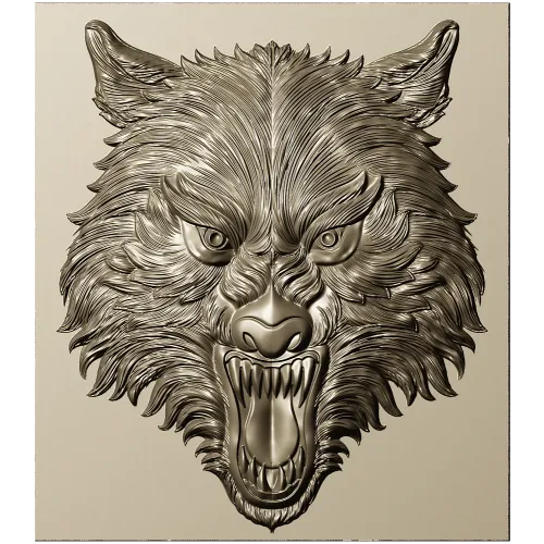 Fenrir Snarl - high-relief wolf head STL for CNC