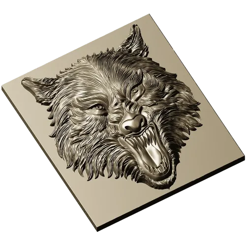 Fenrir Snarl - high-relief wolf head STL for CNC