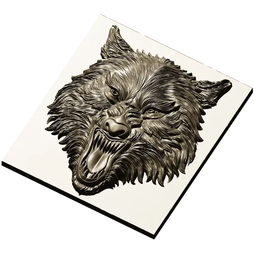 Fenrir Snarl - high-relief wolf head STL for CNC