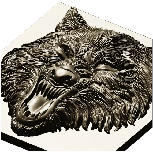 Fenrir Snarl - high-relief wolf head STL for CNC
