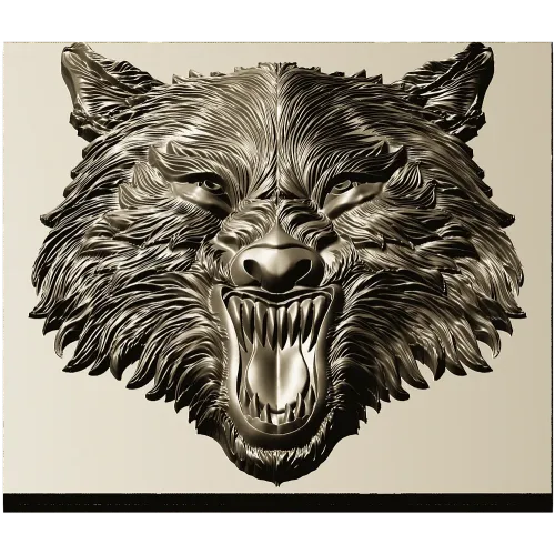 Fenrir Snarl - high-relief wolf head STL for CNC