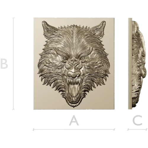 Fenrir Snarl - high-relief wolf head STL for CNC