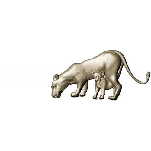 Lioness with Cub bas-relief STL - 3D model for CNC milling