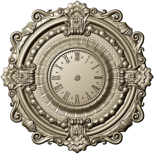 Ornate Baroque Wall Clock 3D Model for CNC Milling